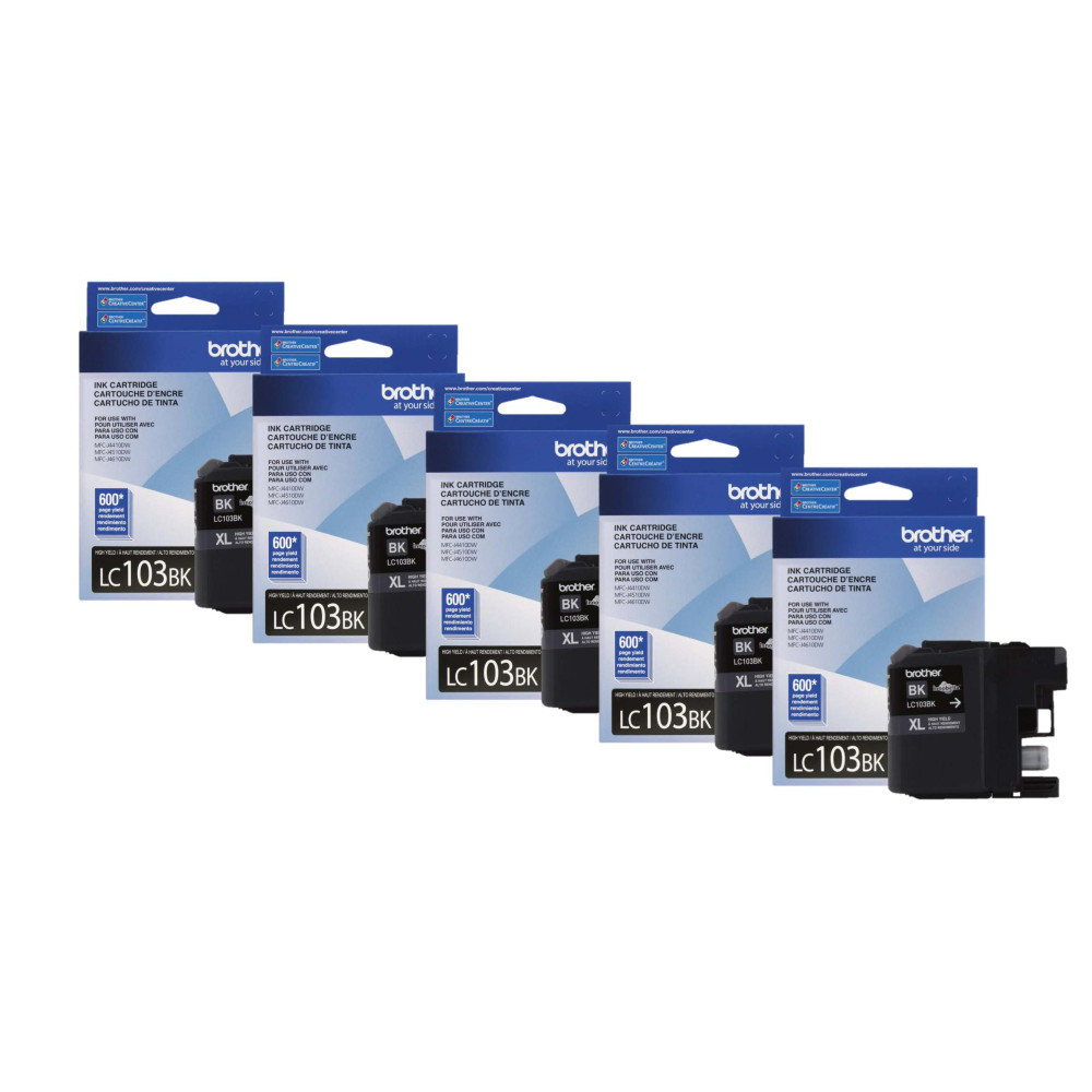 Brother Printer LC103BK High Yield Ink Cartridge, Black Pack of 5