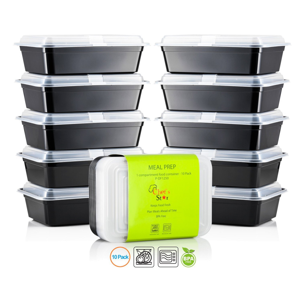 Chef's Star 1 Compartment Reusable Food Storage Containers with Lids - 33 oz - 10 Pack
