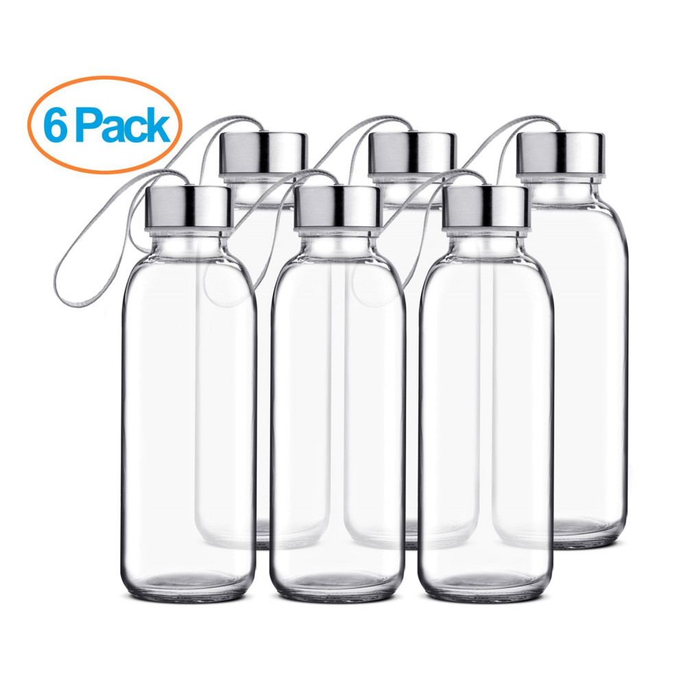 Chef's Star Glass water Bottle 6 Pack 16oz Bottles