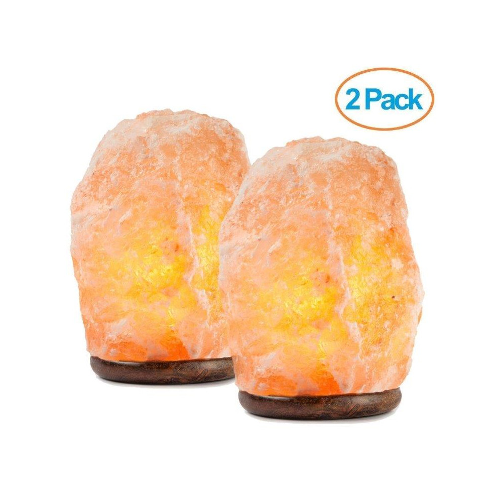HemingWeigh Natural Himalayan Salt Lamp Hand Carved with Genuine Wood Base, Bulb and On and Off Switch 6 to 8 Inch, 6 to 7 lbs. 2 Pack