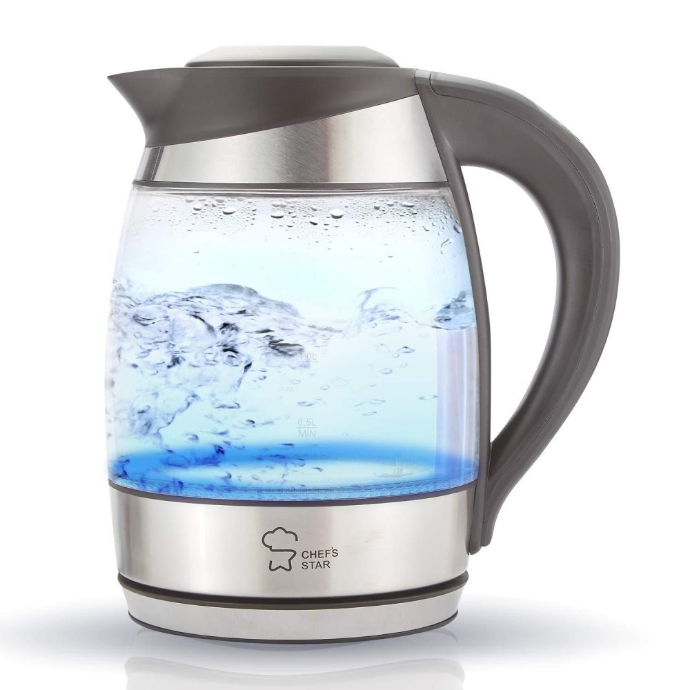 Chef's Star Borosilicate Glass Electric Kettle, 1.7 Liter (Black & Stainless Steel) Temperature Electric Tea Kettle
