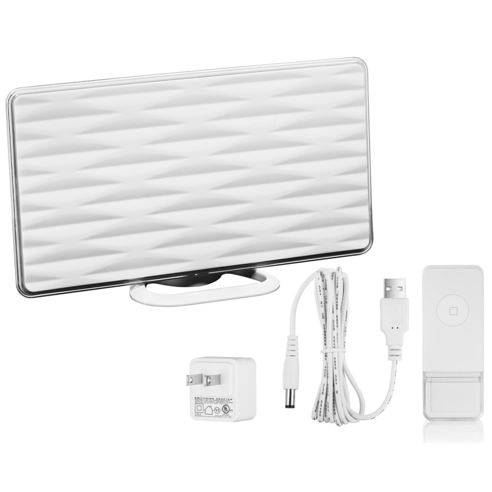 ViewTV VT-826DJ All-In-One Indoor HD Amplified Digital TV Antenna with Built-In Wireless Doorbell Receiver - 50 Mile Range - White