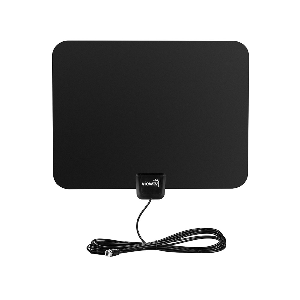 ViewTV Flat HD Digital Indoor Amplified TV Antenna - 50 Miles Range - Detachable Amplifier Signal Booster - 12ft Coax Cable