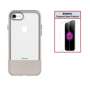 Otterbox Exclusive Bundle: Ultra-Slim Case for iPhone 8/7 – Extreme Drop Protection - Premium Leather with Clear Design - Scratch Resistant – Beige + Bonus Clear Tempered Glass Screen Protector 