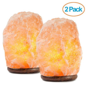 HemingWeigh Natural Himalayan Salt Lamp Hand Carved with Genuine Wood Base, Bulb and On and Off Switch 6 to 8 Inch, 6 to 7 lbs. 2 Pack