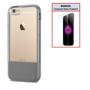Otterbox Exclusive Bundle: Ultra-Slim Case for iPhone 6/6s – Extreme Drop Protection - Premium Leather with Clear Design - Scratch Resistant – Grey + Bonus Clear Tempered Glass Screen Protector