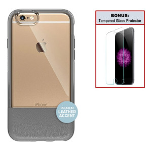 Otterbox Exclusive Bundle: Ultra-Slim Case for iPhone 6 Plus/6s Plus – Extreme Drop Protection - Premium Leather - Scratch Resistant – Grey + Bonus Clear Tempered Glass Screen Protector 
