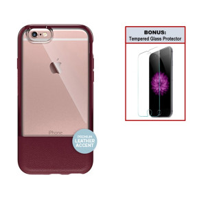 Otterbox Exclusive Bundle: Ultra-Slim Case for iPhone 6/6s – Extreme Drop Protection - Premium Leather with Clear Design - Scratch Resistant – Maroon + Bonus Clear Tempered Glass Screen Protector 