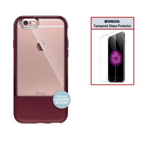 Otterbox Exclusive Bundle: Ultra-Slim Case for iPhone 6 Plus/6s Plus – Extreme Drop Protection - Premium Leather - Scratch Resistant – Maroon + Bonus Clear Tempered Glass Screen Protector 