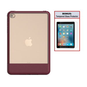 Otterbox Exclusive Bundle: Ultra-Slim Case for iPad Mini 4 – Extreme Drop Protection - Premium Leather with Clear Design - Scratch Resistant - Maroon + Bonus Clear Tempered Glass Screen Protector 