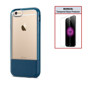 Otterbox Exclusive Bundle: Ultra-Slim Case for iPhone 6/6s – Extreme Drop Protection - Premium Leather with Clear Design - Scratch Resistant – Blue + Bonus Clear Tempered Glass Screen Protector